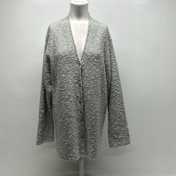 Eileen Fisher Cardigan Sweater Long Sleeve Merino Wool Knit Blue Plus Size 1X - Picture 1 of 8